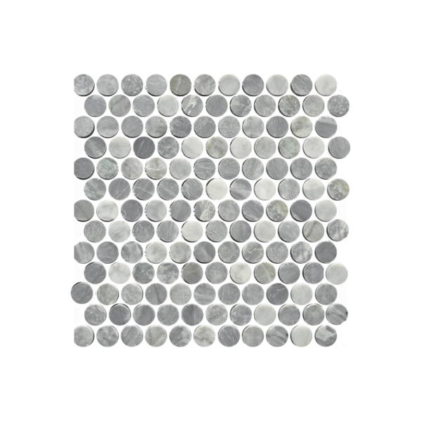 Artemis Carrara Grey Penny Round Mosaic Tile 23mm