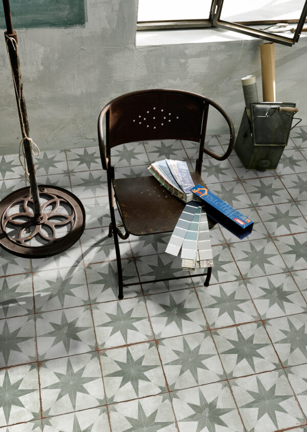 Rimini Green Encaustic Patterned Matt Floor Tile 200x200mm